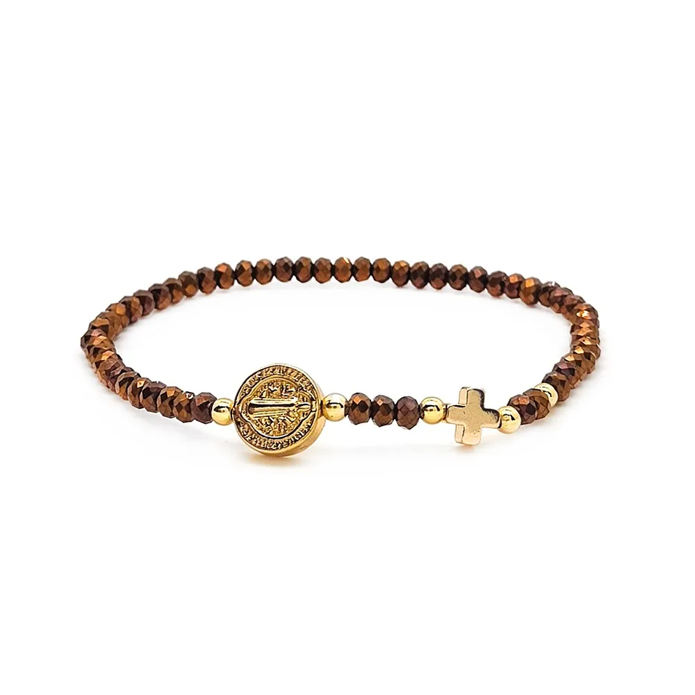 KKBEAD Damen-Armband mit Jesus-Kreuz, Perlenkristall, religiöser Schmuck, Geschenk, San Benito Pulseras, modisches Accessoire – Detail 3
