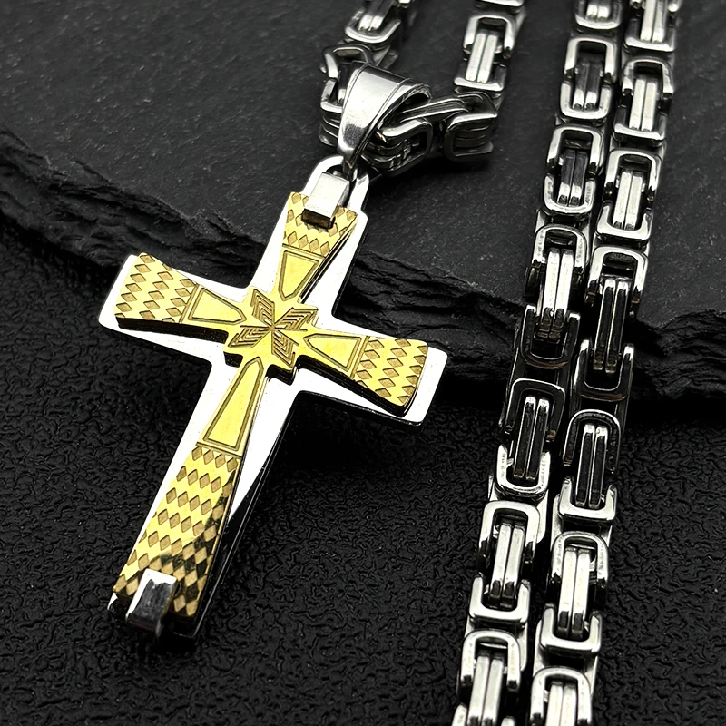 

Luxury Christ Cross Necklace Chain For Men Stainless Steel Gold Silver Color Hip Hop Punk Pendant Necklace Faith Party Jewelry