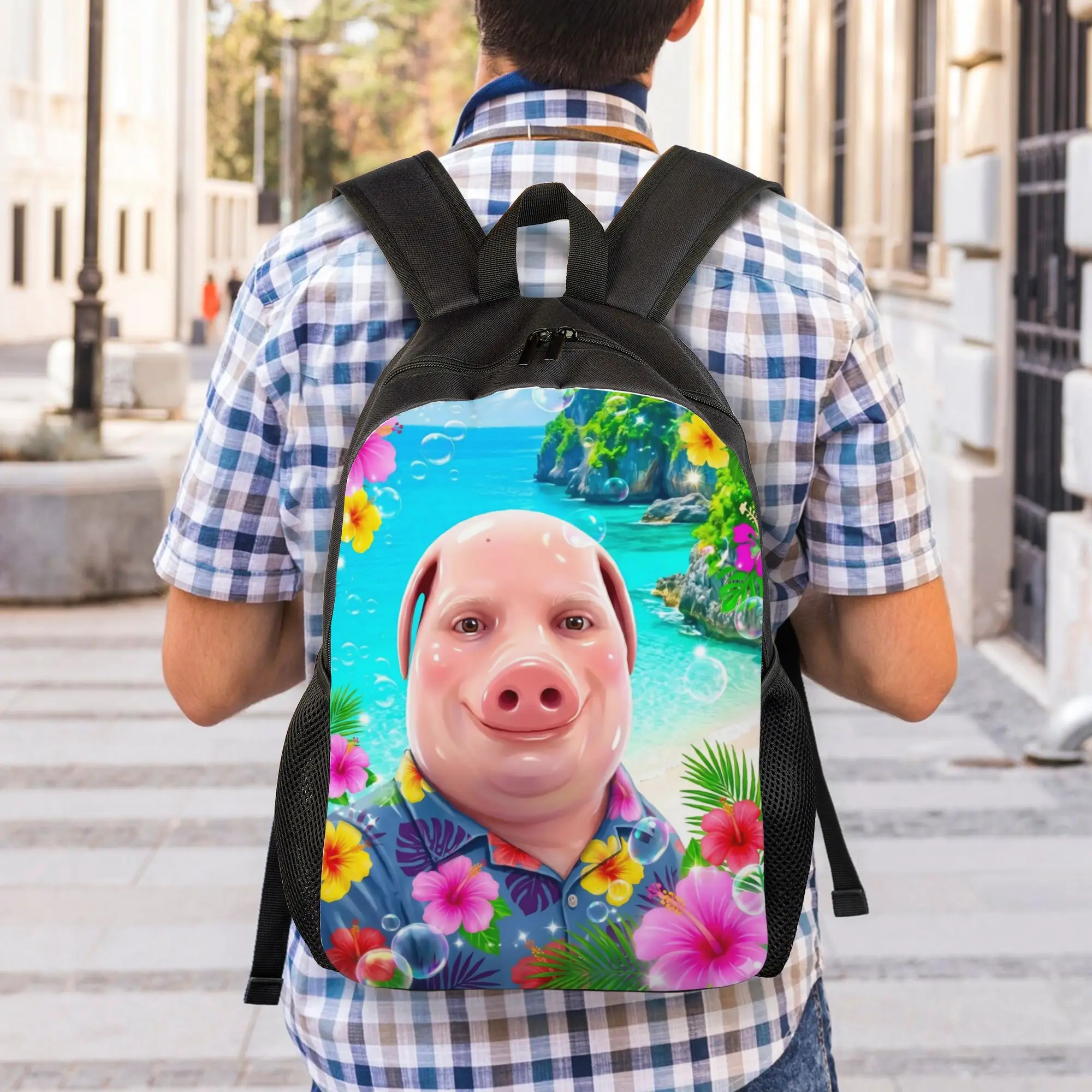 Hawaii John Pork Smiling Beach Teenage Backpack High School Business Pig Lover Daypack for Men Women College Shoulder Bag