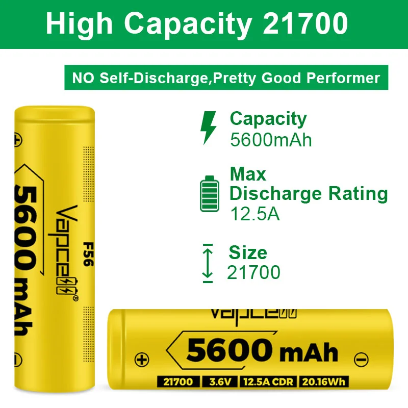 Vapcell-batería de litio recargable F56 INR 21700 para Dron, 5600mah, 12,5a, 3,6 V, rendimiento estable, Original
