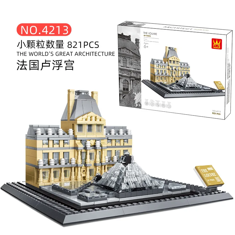 4213 Famous Architecture Musee du Louvre-Paris 785pcs Small Puzzle Bricks Assembled Building Block Set Kid's Educational Toys