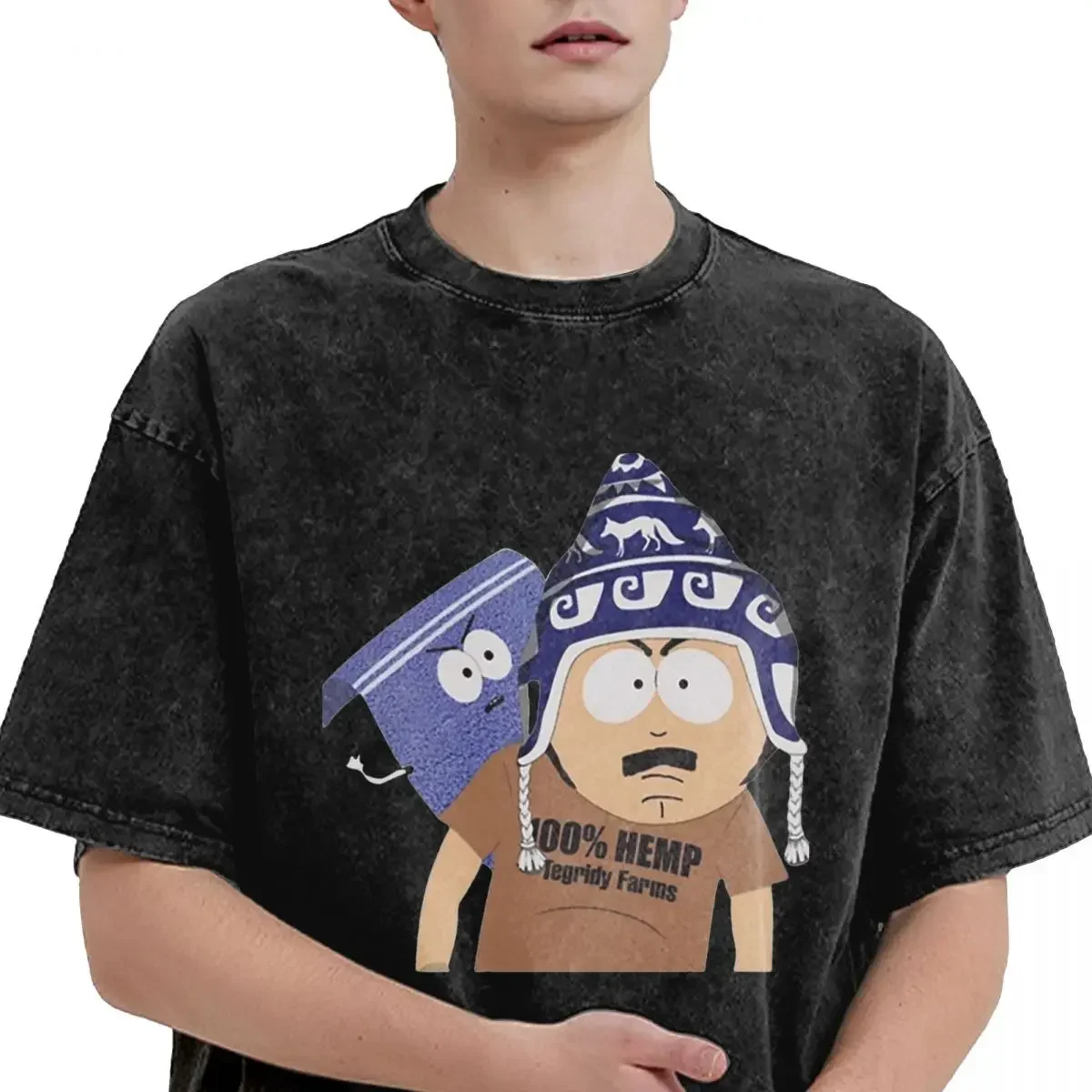 Tegridy Farms Randy Marsh Towelie T Shirts Hip Hop Washed Cotton Oversize T-Shirts Southparks for Men Women Tops Streetwear Tees