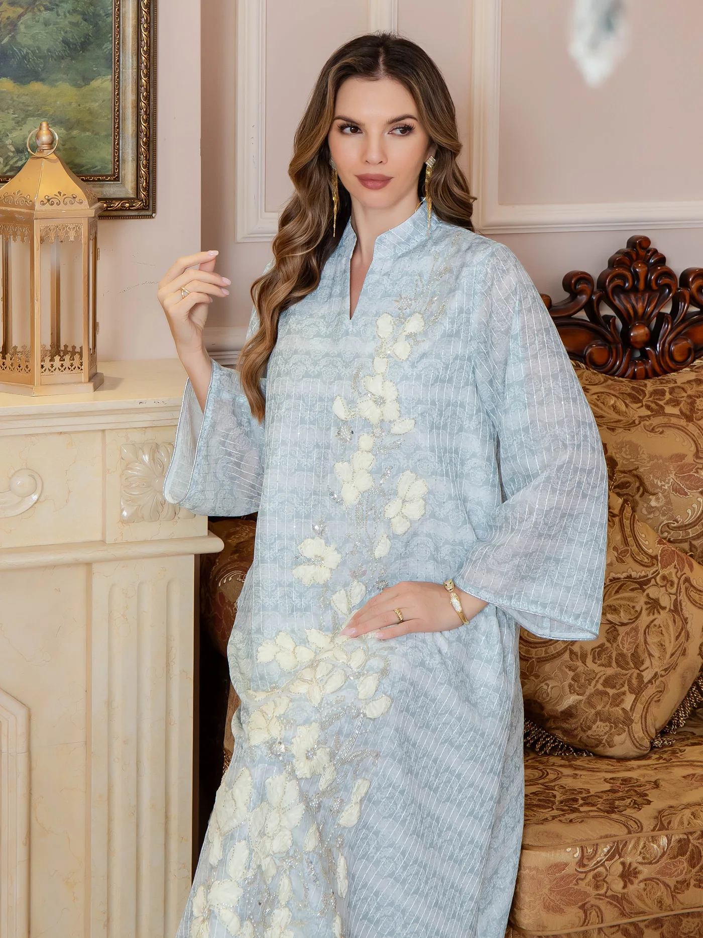 Abaya de luxo feito à mão, comprimento do tornozelo, médio, tradicional, bordado à mão, detalhado, plus size, muçulmano, jalabiya