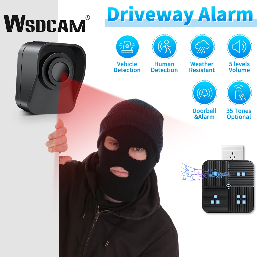 Wsdcam Driveway Alarm 800M Long Range Wireless PIR Motion Sensor Alarm Detector Monitor Burglar Alarm System Door Bell