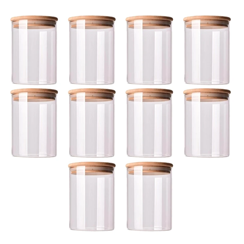 

10Pcs Bamboo Wood Lid Glass Jar Airtight Canister Kitchen Storage Bottles Jars Food Container Tea Coffee Beans Candy Jar