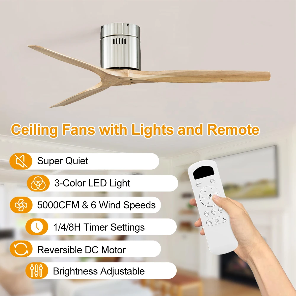 52-Inch embedded intelligent APP control wooden remote control LED ceiling fan with light