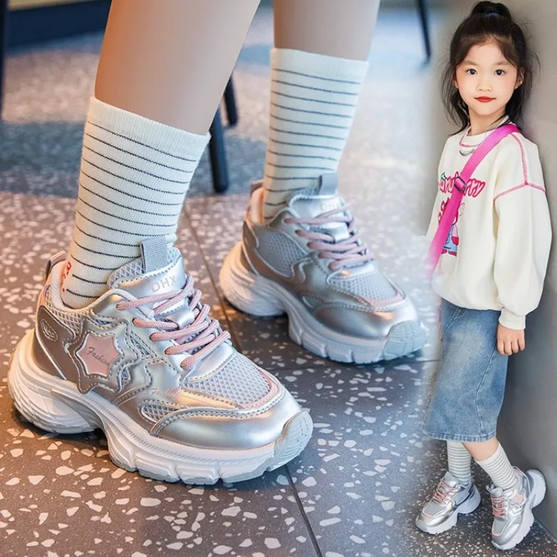 2024 new Children Sneakers Casual Shoes for Girls Pink Comfortable Leather Running Sports Kids Girl Flat Breathable Shoes