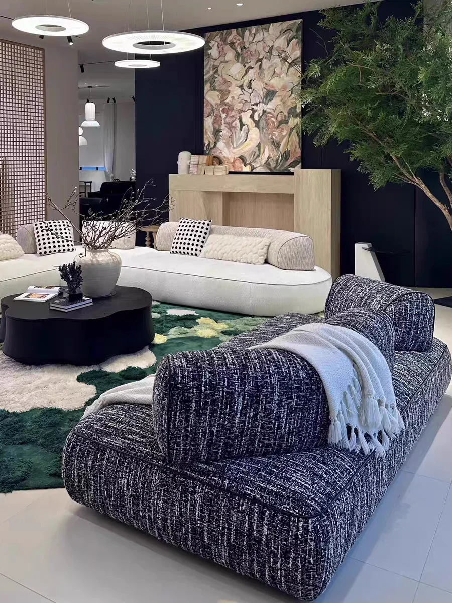 Italian minimalist island sofa living room small apartment curved straight row tofu module corner removable backrest sofa