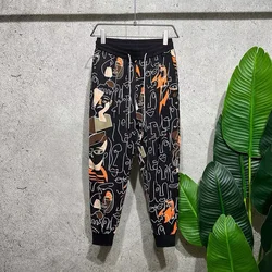 Mens Casual Jogging Pants Ice Silk Tights Fashion Abstract Pattern Personality Versatile Sports Pants Men'S Clothing Summer New