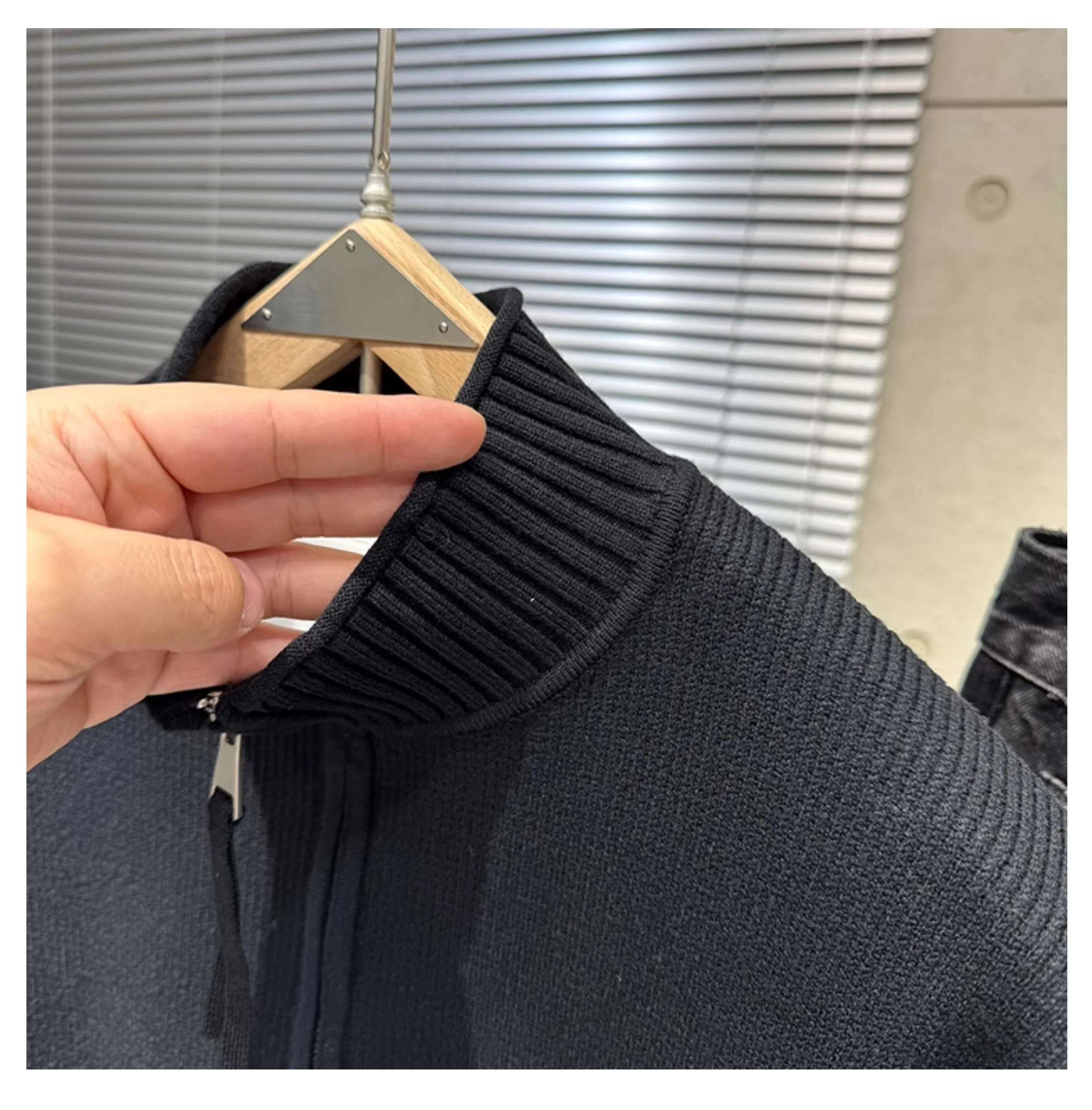 النمط الياباني INS نصف الياقة المدورة سستة سترة الرجال الشتاء تنوعا البلوز محبوك سترة الشباب عادية سميكة #6