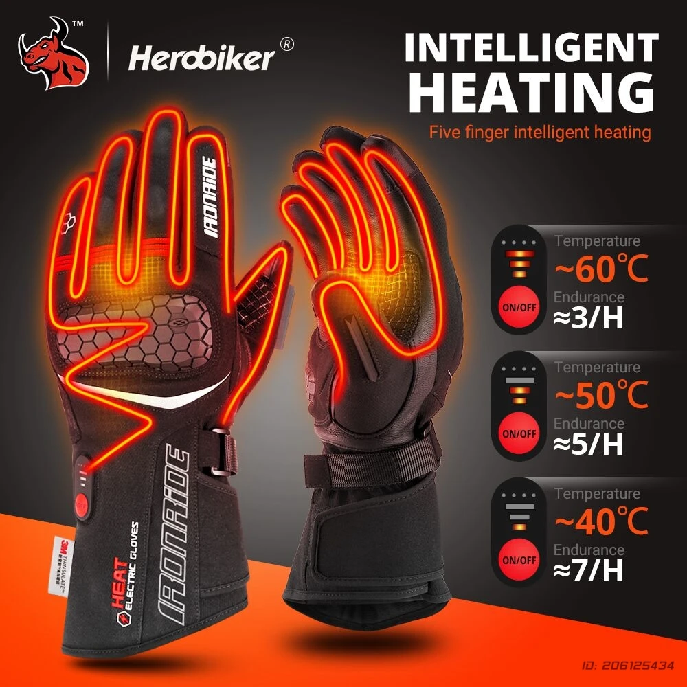 

Heated Motorcycle Riding Gloves for Winter Waterproof Thermal Ski Gloves with Battery Warm Electric Heated Gloves 4 Colors