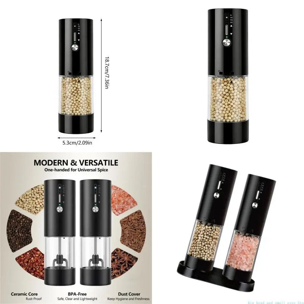 581C USB Rechargeable Automatic Salt Pepper Grinder Set With Adjustable Coarseness And Builts In LED Light For Easy Cooking At