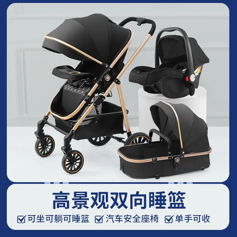 Baby Stroller Lightweight Foldable Can Sit or Lie Down High Landscape Baby Stroller Can Be Changed Direction for Newborns