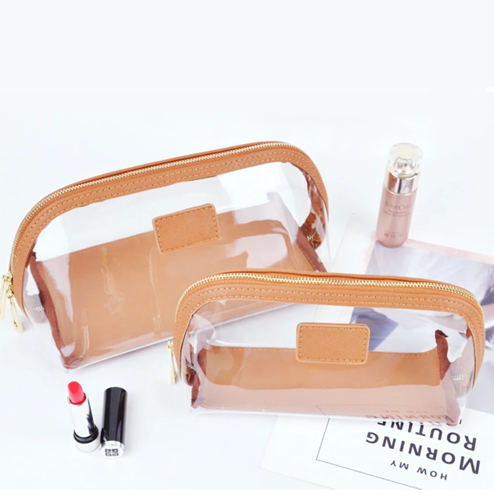 Custom Letters Transparent Makeup Bag Fashion Waterproof Travel Accessories Personalize Name Female Clear PVC Zip Cosmetic Pouch