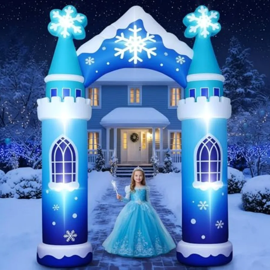 Sotiff 10ft Winter Sneeuw Kasteel Boog Opblaasbare Decoratie Winter Wonderland Opblaasbare Boog Ingebouwde LED Licht Giant Ice Sno