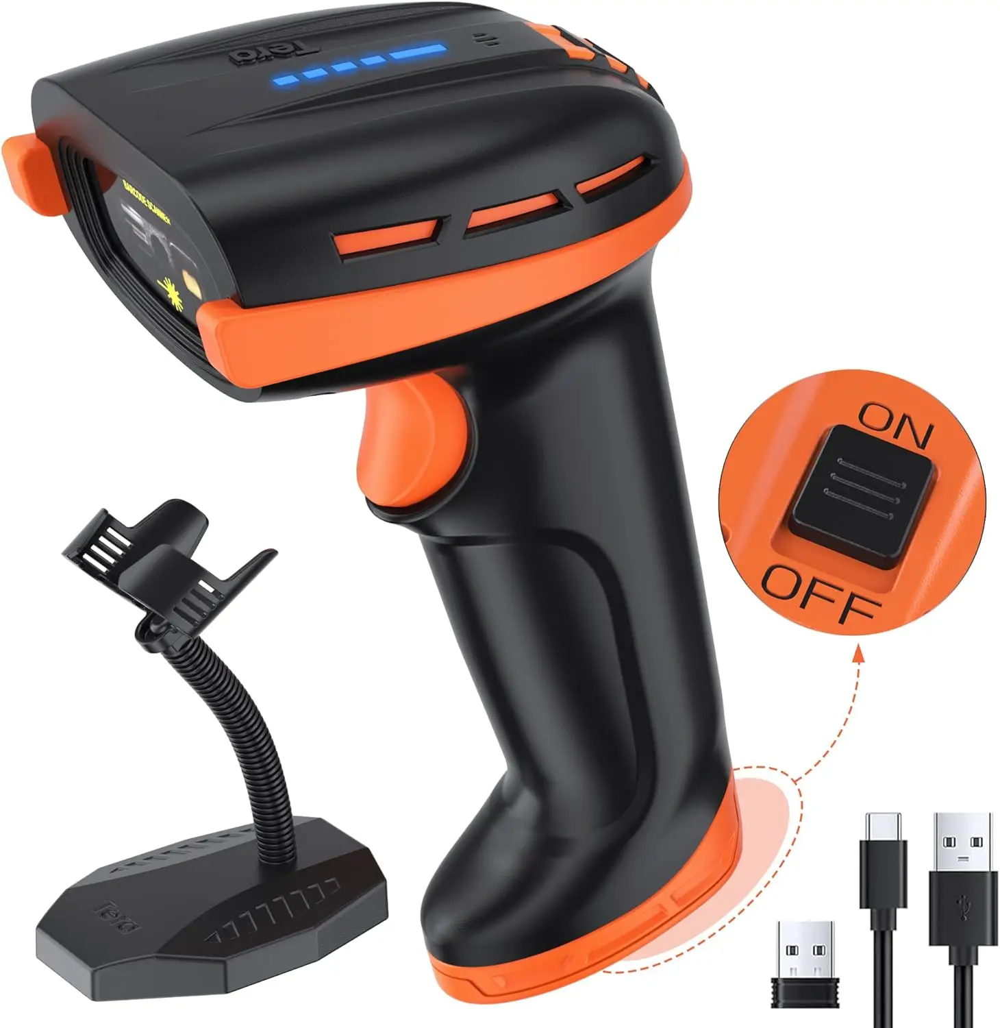 

Wireless Barcode Scanner with Bluetooth 2.4G USB Wired, Replaceable Battery, Wall Mount Stand for 1D 2D QR Code Reading