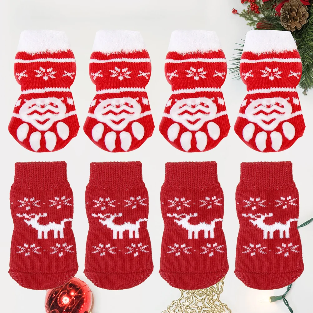 

8Pcs Christmas Themed Pet Socks Warm Cotton Non Slip Dog Cat Supplies Size S 1 4 Christams Pet Socks