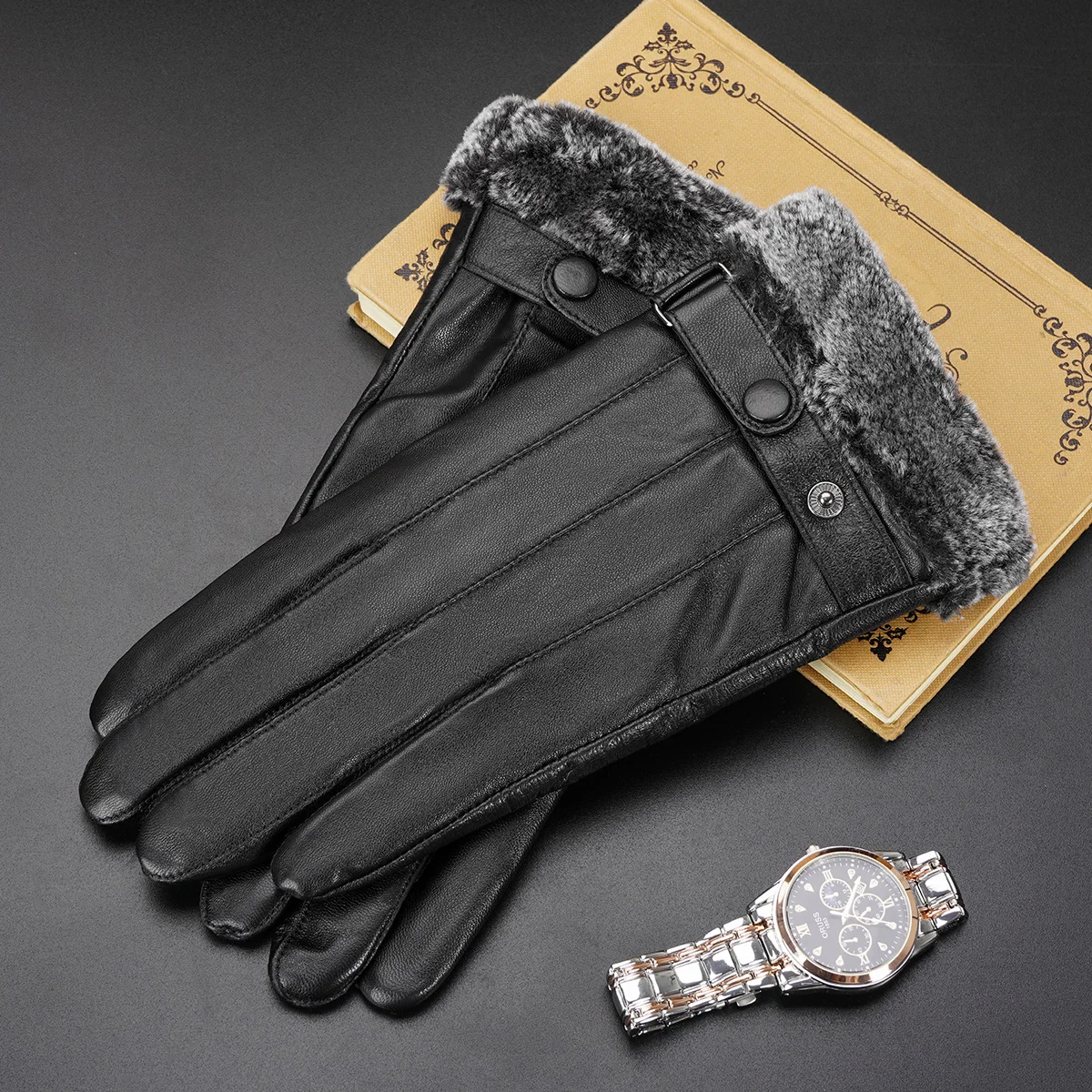 BISON DENIM 2025 Men's Sheepskin Gloves Sheepskin Leather Thermal Warm Touchscreen Mittens Winter Windproof Gloves For Driving