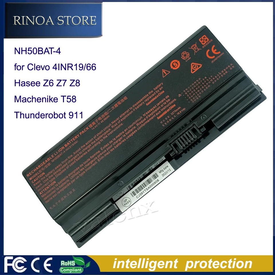 

NH50BAT-4 Laptop Battery for Clevo 4INR19/66 Hasee Z6 Z7 Z8 Z7-CT5NA G8-CT7NA g7-ct7na Machenike T58 Thunderobot 911 Series