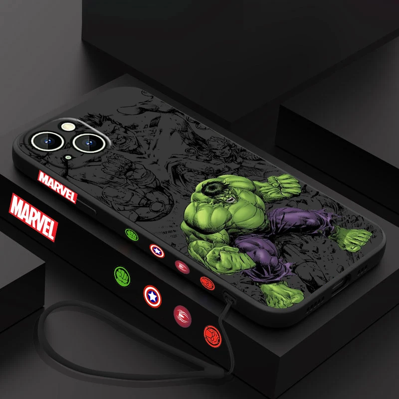 Avengers Hulk Phone Case For Apple iPhone 15 14 13 12 11 Pro Max Plus 8 7 SE Liquid Left Rope Capa Cover