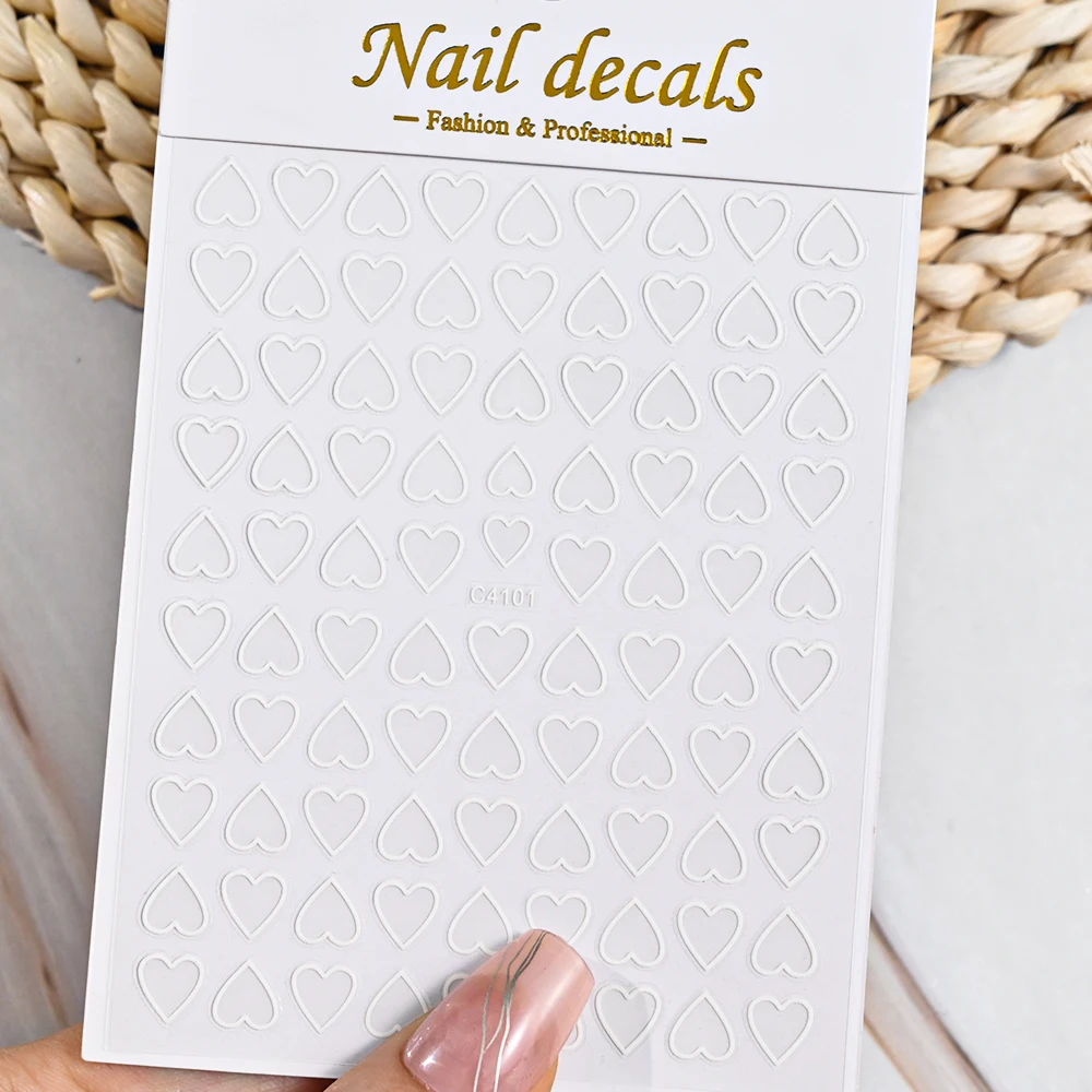 1pc 3d ouro prata oco amor coração etiqueta do prego branco preto laser coração auto-adesivo decalques manicure decoração ponta sliders
