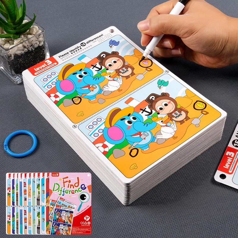 Reusable Find The Difference Puzzle Game Erasable and Rewritable Focus and Observational Training Brain Development Toy for Kids