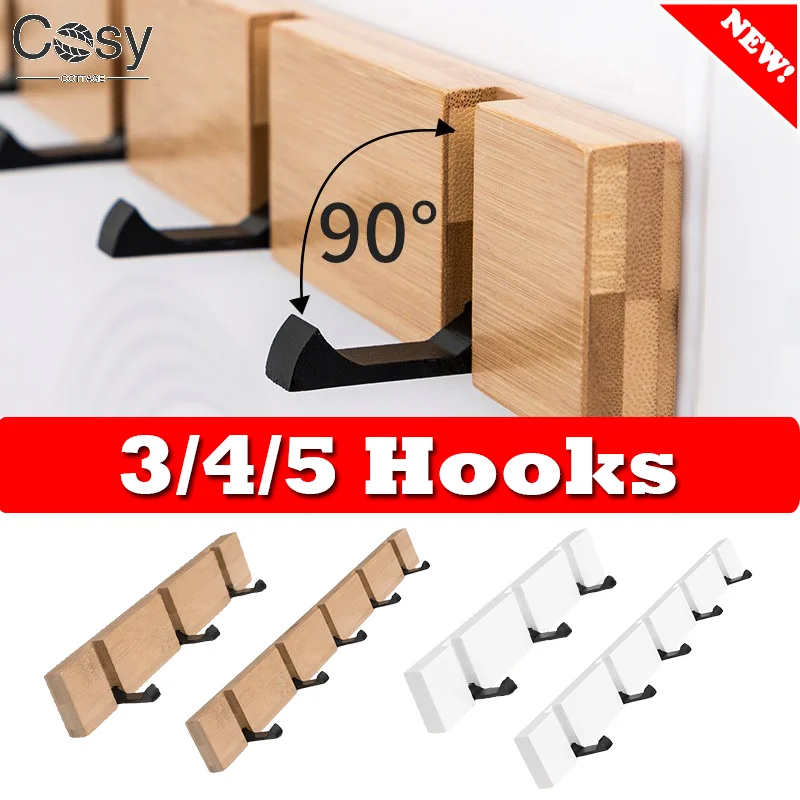 3/4/5 Hooks Wooden Invisible Hook For Clothes, Hats, Keys | Aluminum Wall Mounted Door Key Storage Hanger Coat Towel Holder