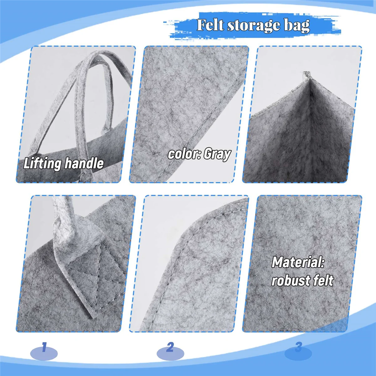 Felt Purse, Felt Storage Bag กระเป๋าช้อปปิ้งลําลองความจุขนาดใหญ่ - สีเทา