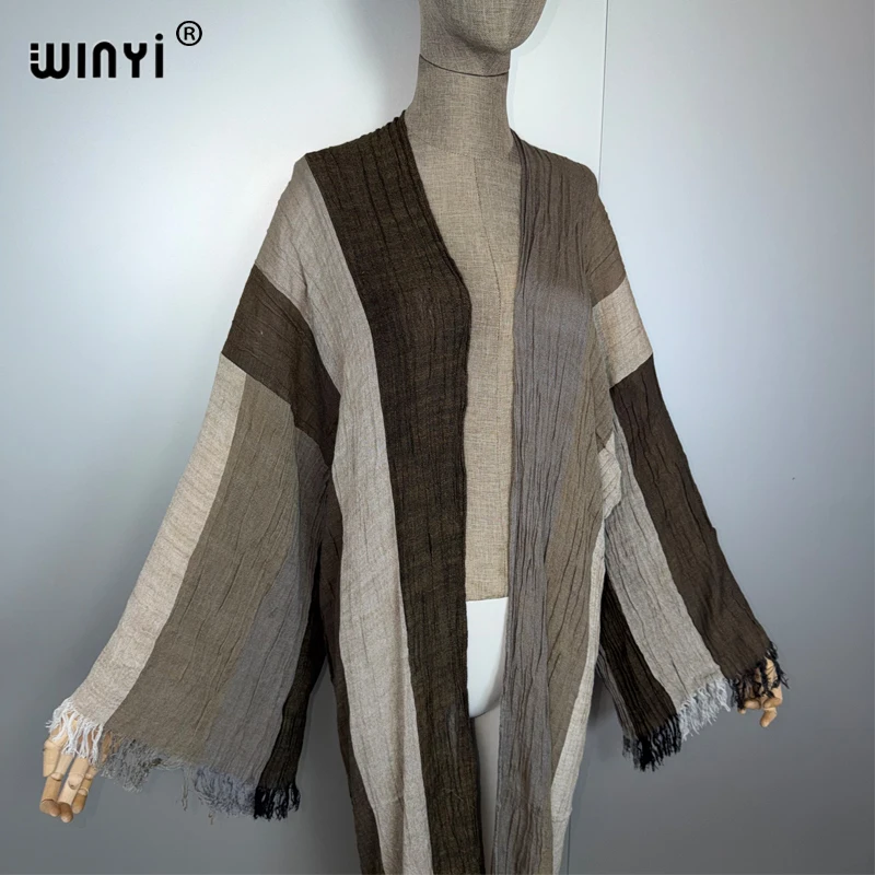 

Кимоно WINYI в богемном стиле, ретро-кардиган в полоску, африканское платье, верхняя одежда для женщин, летняя модная накидка-кафтан для пляжа