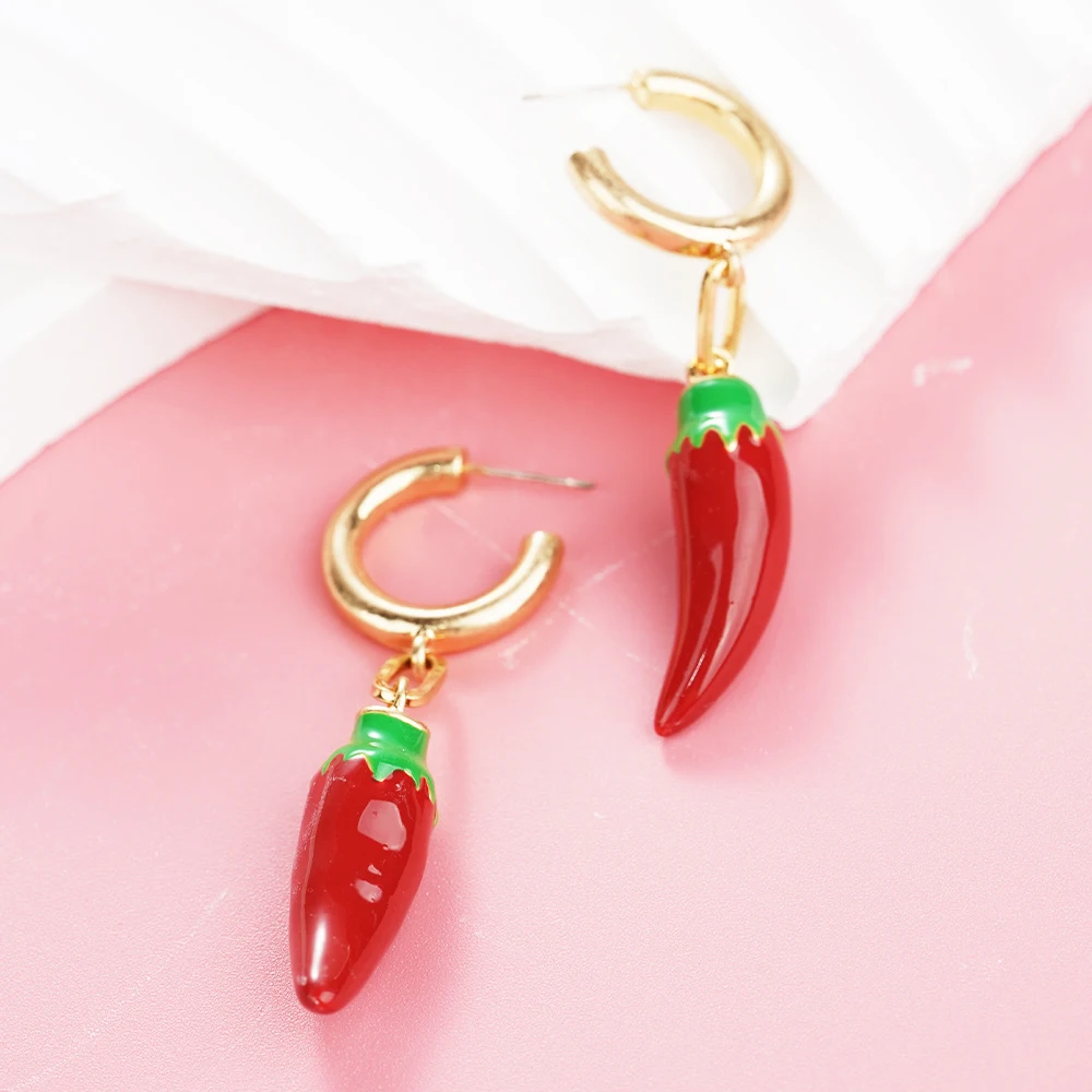 

Cute Red Chili Pepper Dangle Earrings Heavy Fruit Fashion Women Trendy Christmas Creative Jewelry Accessories Wholesale