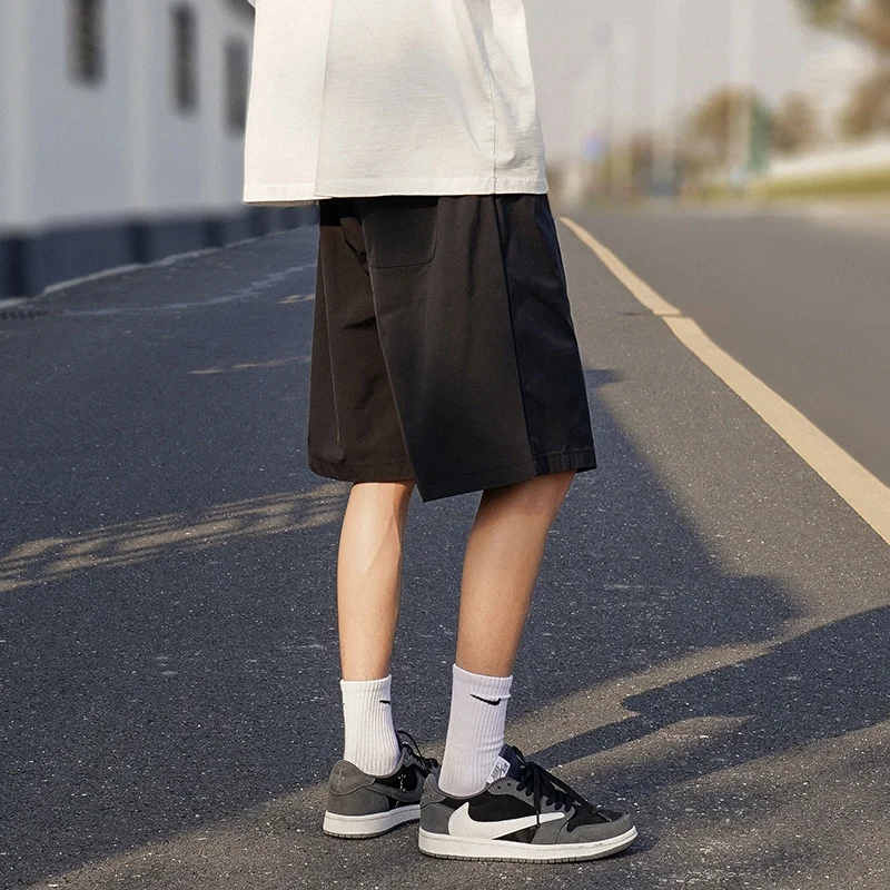 Calção reta de cor sólida masculina, calça Y2K de perna larga, streetwear casual, bermudas largas, verão, 2022