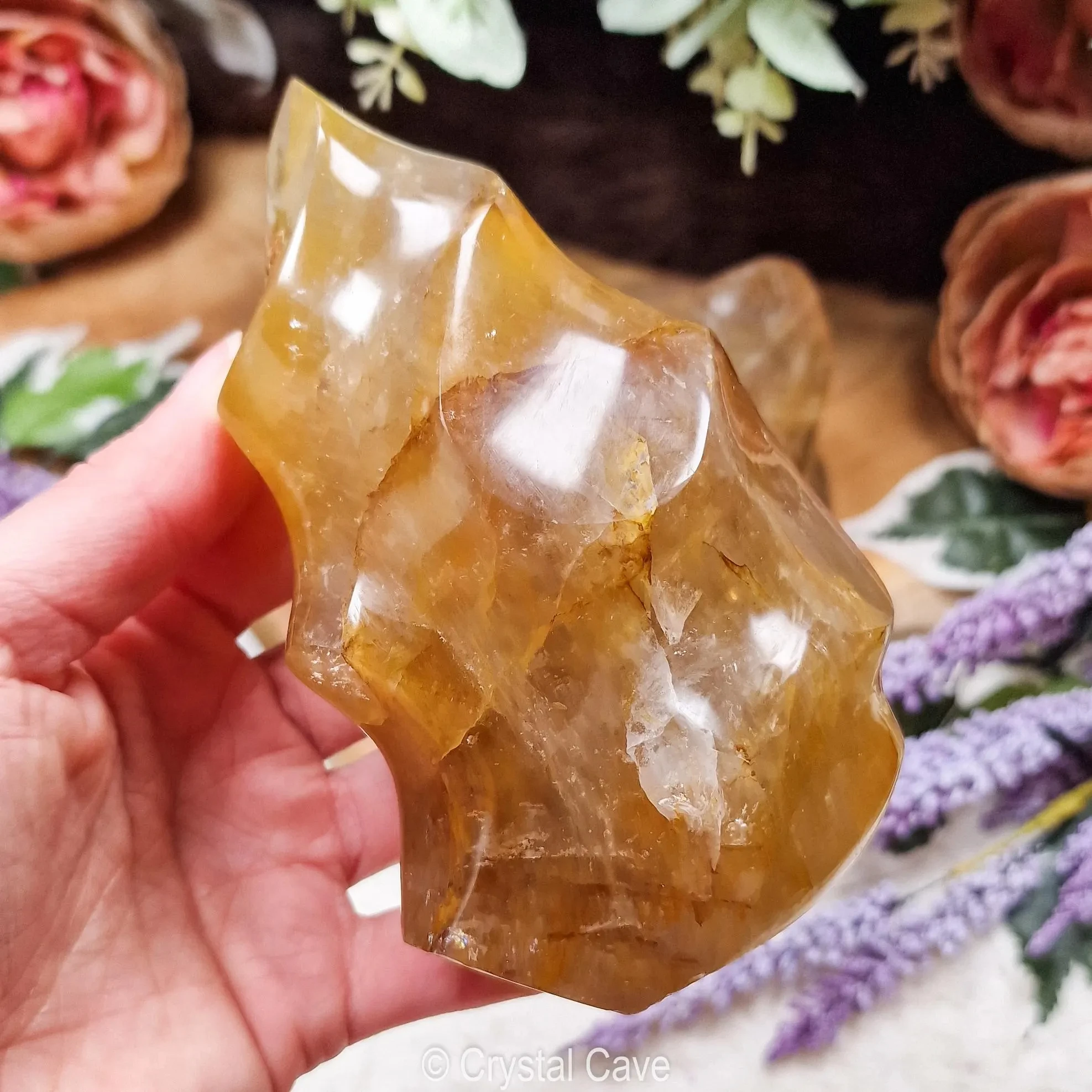 

1pc Golden Healer Quartz Flame Sculpture, Polished Rough Raw Natural Rock Decoration, Home Decor, Perfect for Christmas Gifts