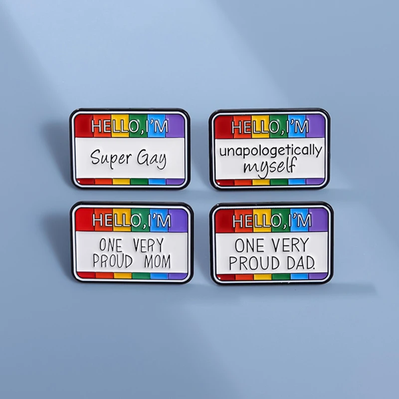 Creative Rainbow Slogan Enamel Brooch Cartoon Hello I'm One Very Proud Mom/Unapologetically Myself Metal Badge Jewelry Gifts