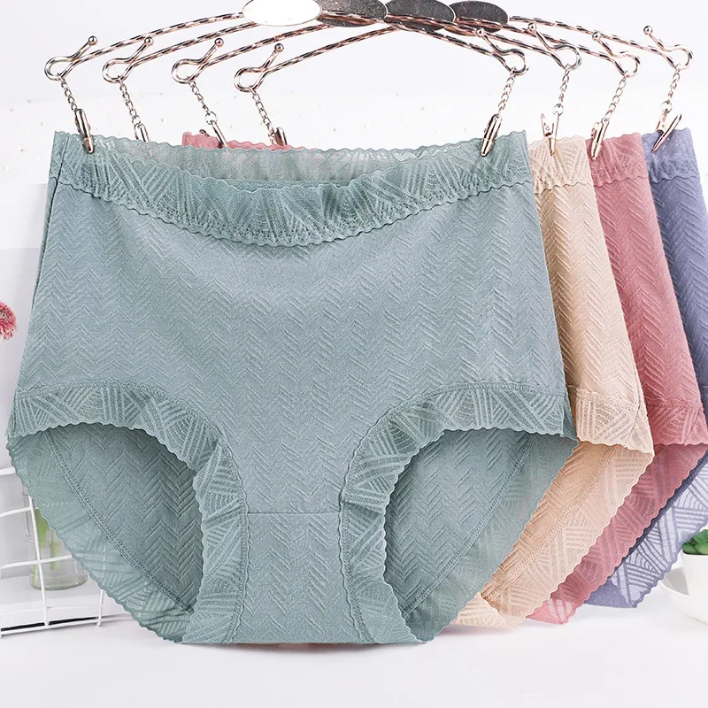 

Large Size Underwear Women's Pure Cotton 100kg High Waist Lace Middle-aged Women's Shorts женские трусы для Panties Women