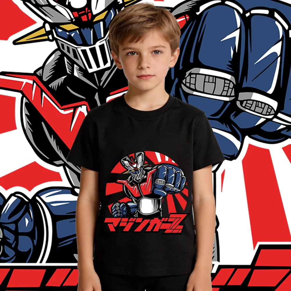 Mazinger Z Anime Print Soft Cotton Kids T Shirt Casual Everyday Wear for Boys and Girls Breathable Summer Top