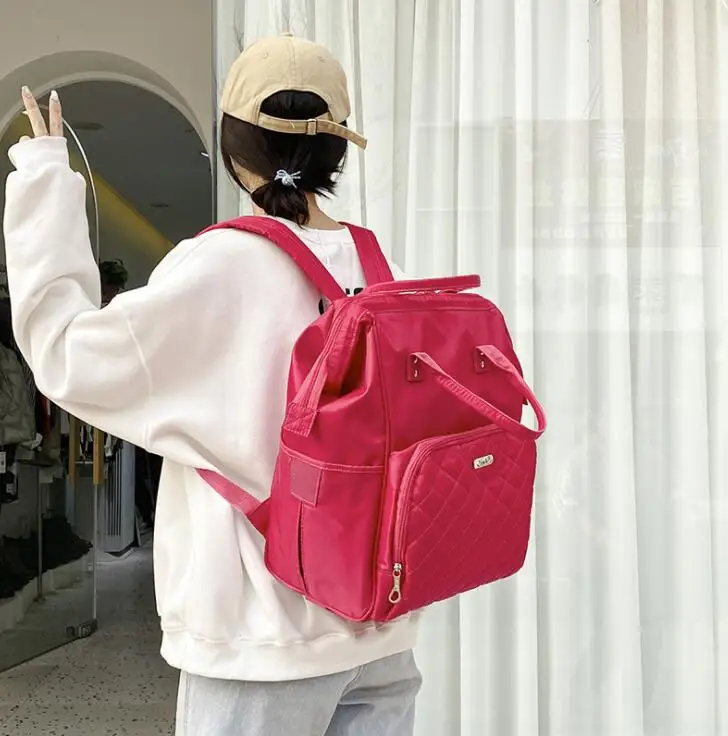 Women Oxford Large Capacity Wheeled Rolling Backpack Travel Trolley Luggage Bag