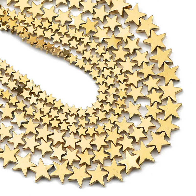 Real Gold Plated 4/6/8MM Five-pointed Star Hematite Natural Stone Spacer Loose Beads For Jewelry Making Diy Handmade Bracelets