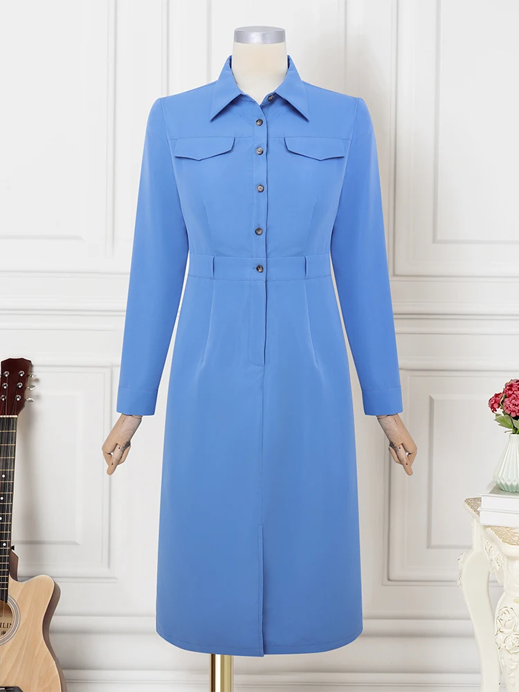 

Plus Size VONDA Women Long Sleeve Split Dresses 2025 Fashion Office Sundress Casual Lapel Neck Long Robe Solid Color Vestidos