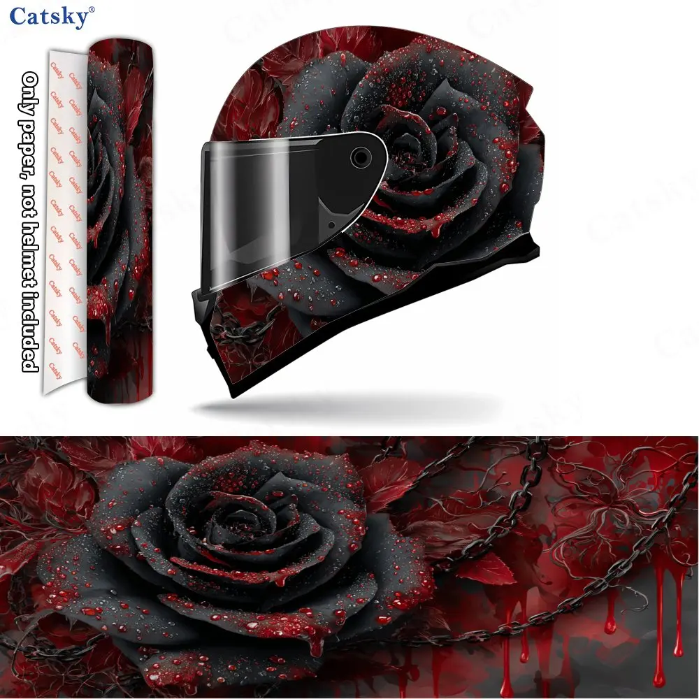 Chain-accompanied Black Rose Pattern Helmet stickers , PVC Material Multifunctional Helmet Stickers, Scratch-Resistant & Fade-Pr