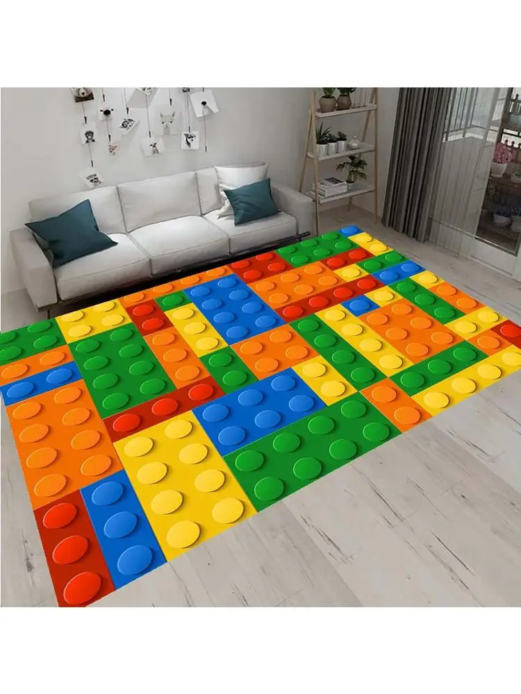 Tapis de sol antidérapant en bloc géométrique coloré 3D, pour salon, chambre à coucher, jouets, décoration de maison pour chambre d'enfants