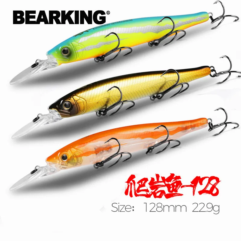 BEARKING 128mm 22.9g Diepte2 - 3m Wobbler Top Vissen Lokt Harde Aas Minnow Kwaliteit Haken Vissen accessoires Voor Visgerei