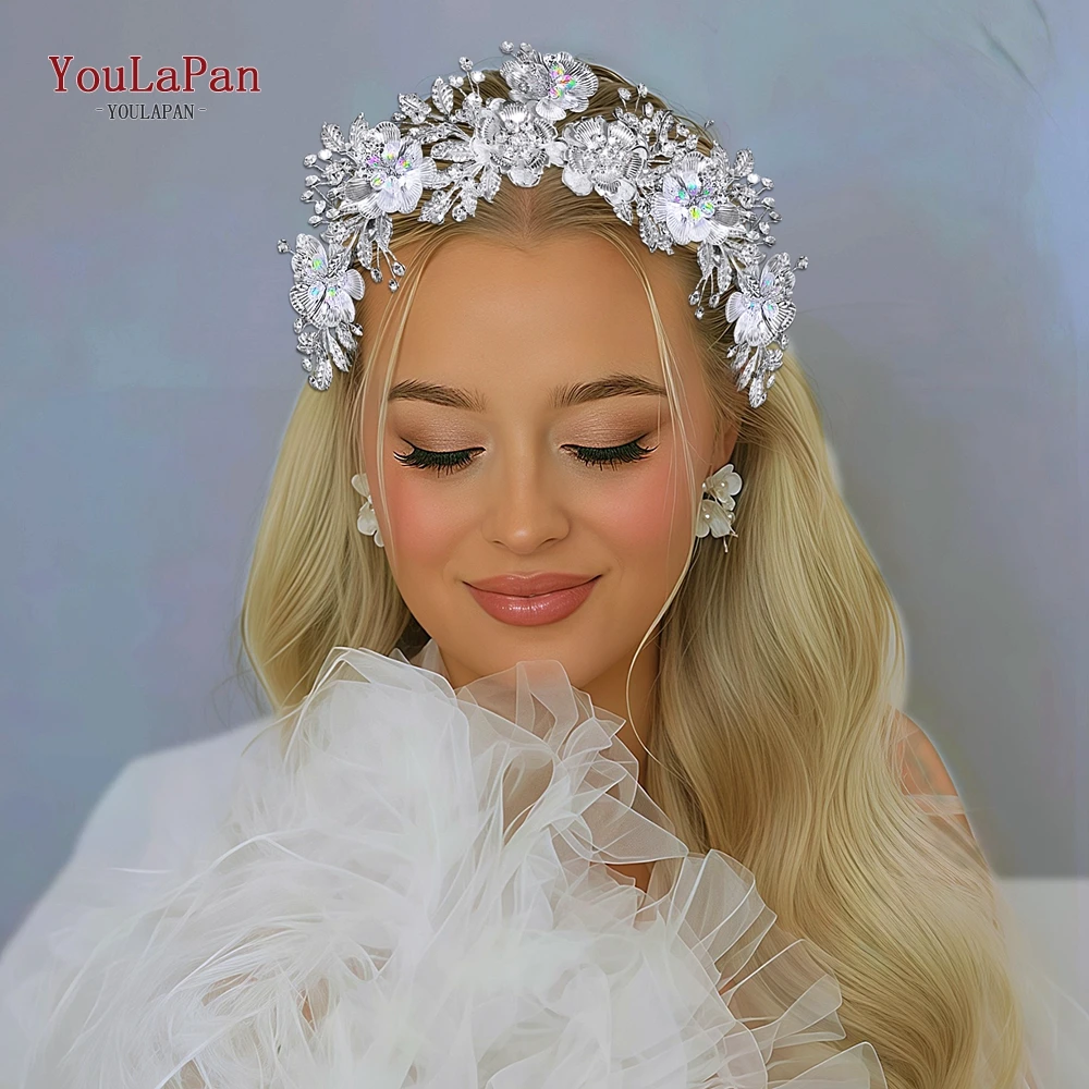 

YouLaPan Bride Wedding Hair Hoop Alloy Flower Headband Shining Headpiece Women Party Tiara Banquet Prom Hair Accessories HP883