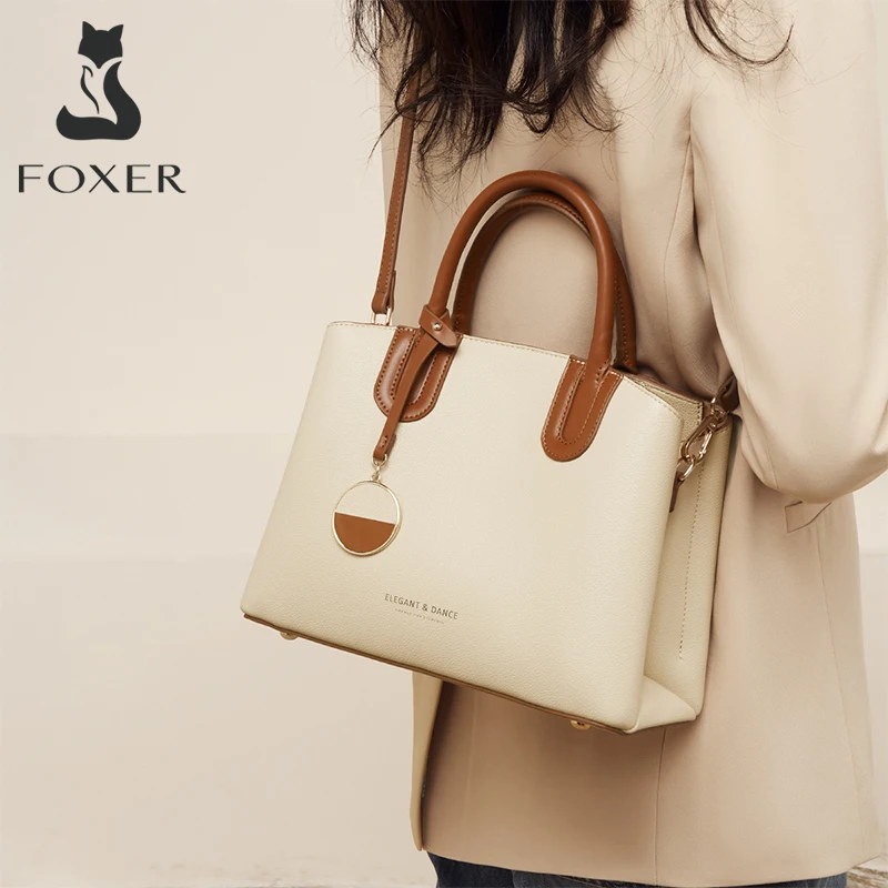 FOXER Brand Women Split Leather Handbag Female High Quality Shoulder Crossbody Bag Stylish Dating Lady Office Medium Casual Tote