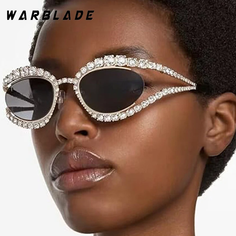 

Luxury Design Rhinestone Decorate Small Oval Women's Sunglasses Fashion Brand Men Sunglass Summer Party Street Snap Shades UV400
