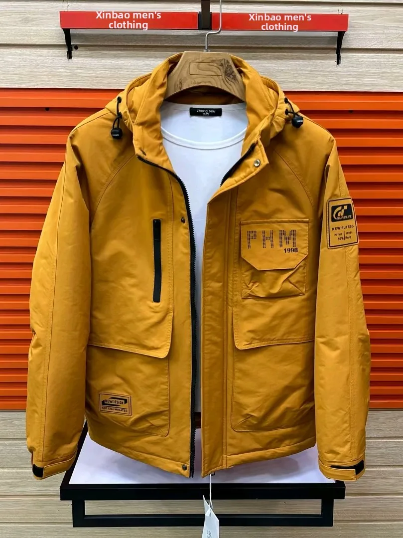 

Spring New Men's Casual Hooded Cotton Jaet Coat Faionable Detachable Durable Stand Fit Urban Sle Long Sve Zipper