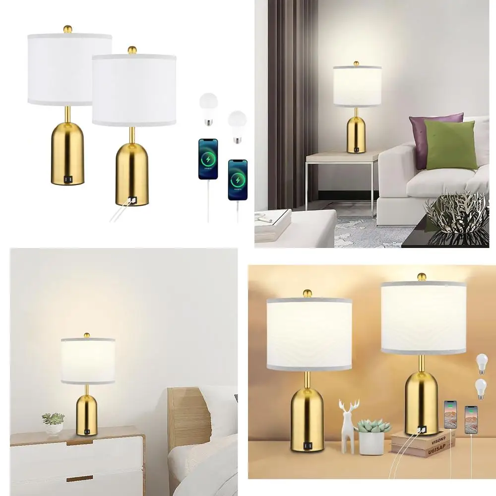 

Сенсорный диммер для спальни с USB, тканевый абажур, современный дизайн золотого цвета, лампа в комплекте