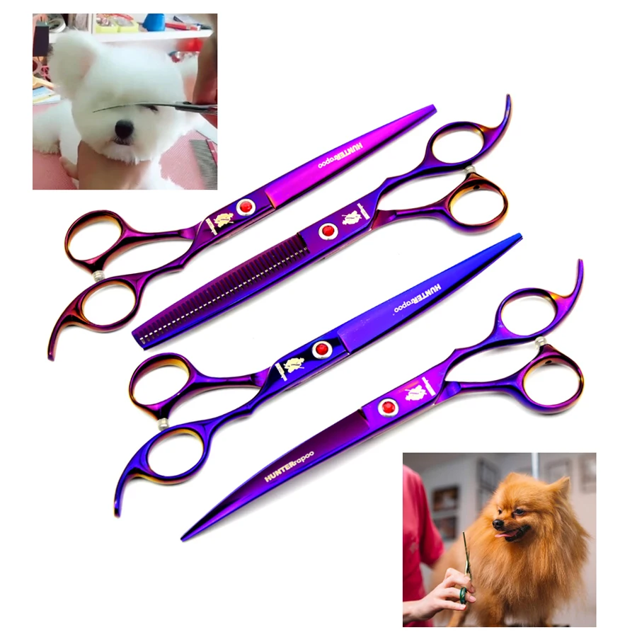 7 inch Stainless steel pet dpg cat hair grooming shears HT9163 beauty hairdressing Curved barber scissors Trimmer clipper