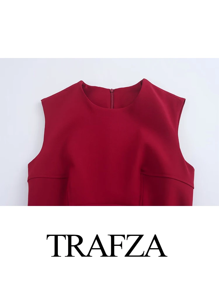 TRAFZA Women\'s Autumn Fashion Stitch Decorated Sexy Dress Female Elegant Round Neck Sleeveless High Street Casual Dress Mujer