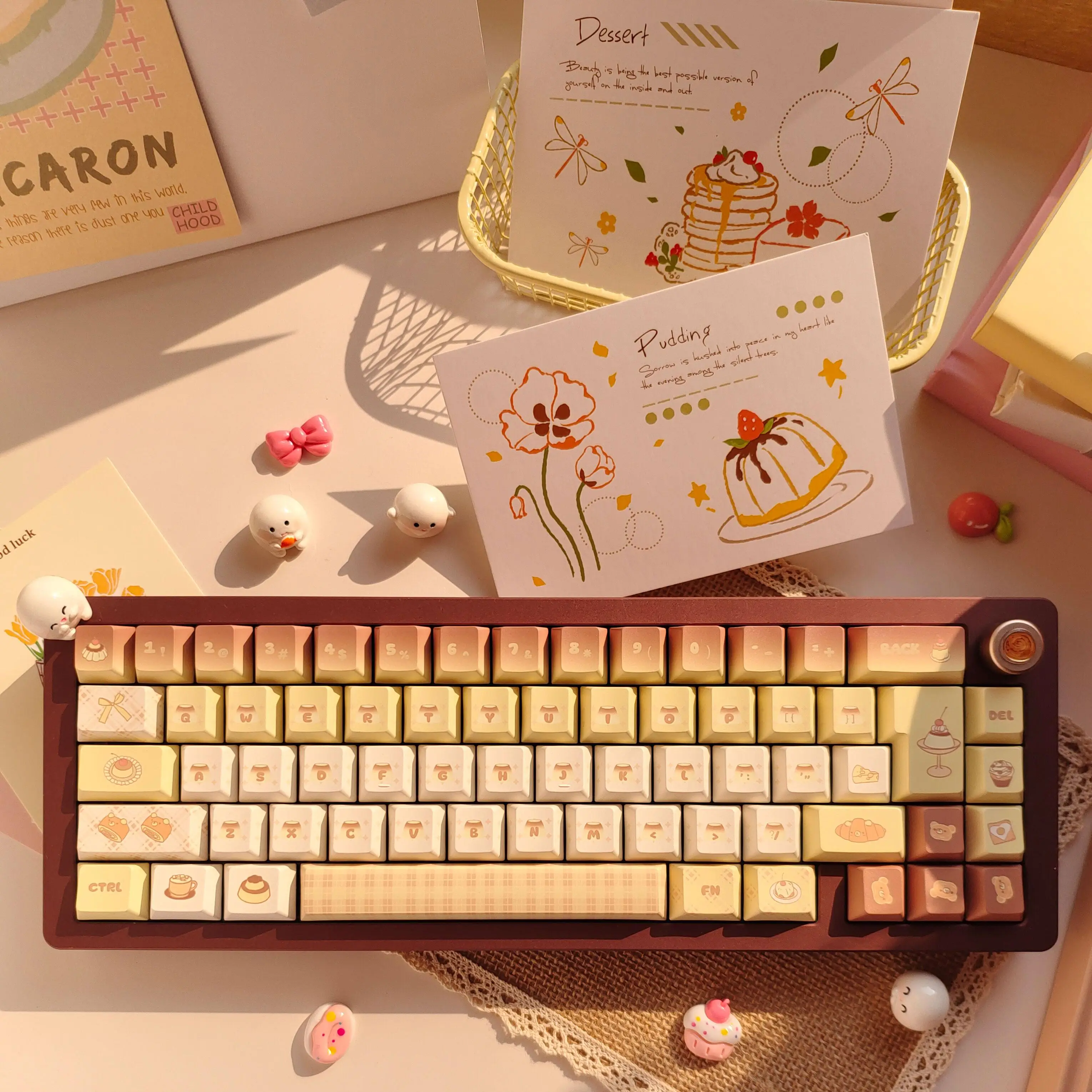 Caramel pudding original opaque side engraved moa mechanical keyboard keycap PBT full five-sided thermal sublimation