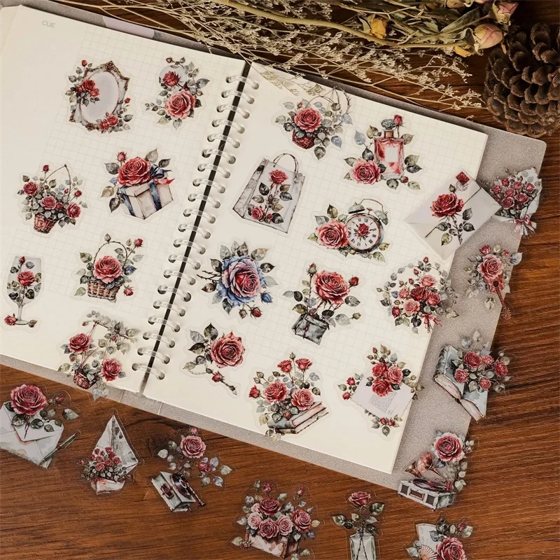 56 قطعة من ملصقات الحيوانات الأليفة الوردية العتيقة، ديكور لاصق ملون جمالي، لوازم مكتبية ذاتية الصنع للأطفال